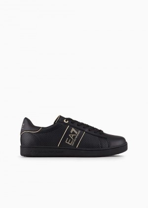 Black Logo Emporio Armani Classic Performance Leather Sneakers | EA7-SN59756