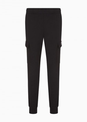 Black Logo Emporio Armani Core Identity Cotton Cargo Trousers | EA7-SN59852