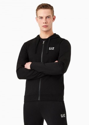 Black Logo Emporio Armani Core Identity Hooded Sweatshirt | EA7-SN59995