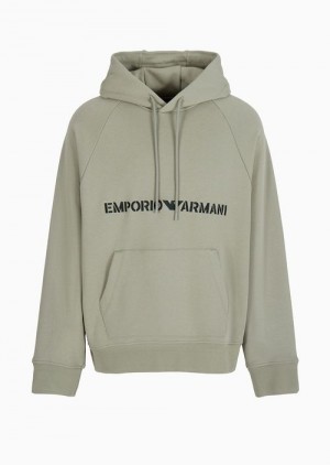 Black Logo Emporio Armani Heavyweight Jersey Hooded Sweatshirt With Military-style Font Logo Embroidery | EA-SN58506