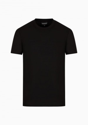 Black Logo Emporio Armani Jersey T-shirt With Jacquard Logo | EA-SN58684