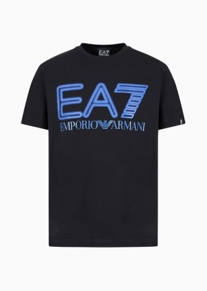 Black Logo Emporio Armani Logo Series Stretch-cotton Short-sleeved T-shirt | EA7-SN59954