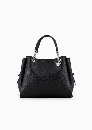 Black Logo Emporio Armani Palmellato Leather-effect Handbag With Eagle Charm | EA-SN57421