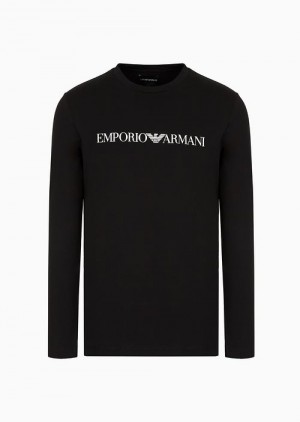 Black Logo Emporio Armani Pima-jersey Jumper With Printed Logo | EA-SN58693