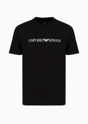 Black Logo Emporio Armani Pima-jersey T-shirt With Logo Print | EA-SN58758