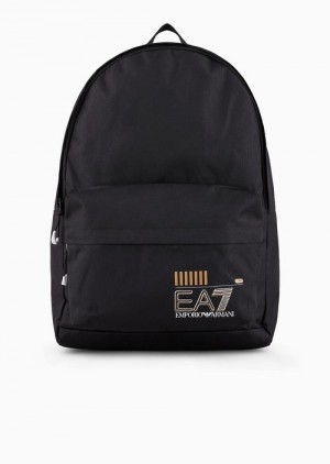 Black Logo Emporio Armani Recycled Fabric Train Core Backpack | EA7-SN60023