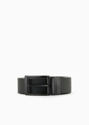 Black Logo Emporio Armani Reversible Belt In Eagle Print Leather | EA-SN59123