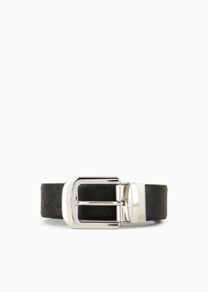 Black Logo Emporio Armani Reversible Leather Belt With Monogram Print | EA-SN59128