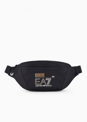 Black Logo Emporio Armani Train Core Recycled Fabric Belt Bag | EA7-SN59707