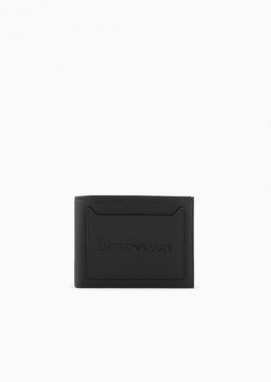 Black Logo Emporio Armani Tumbled-leather Bi-fold Wallet With Outer Pocket | EA-SN59265