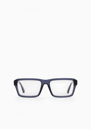 Blu Navy Emporio Armani Men’s Rectangular Glasses | EA-SN59383