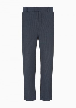 Blue Emporio Armani 3d-effect Micro-textured Virgin-wool Chinos | EA-SN58320