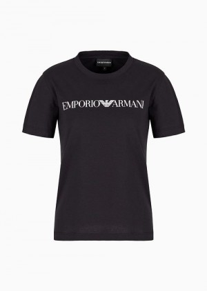 Blue Emporio Armani Armani Sustainability Values Organic-jersey T-shirt With Logo Print | EA-SN57046