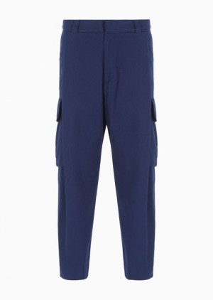 Blue Emporio Armani Asv Capsule Cargo Trousers In Ribbed Organic Fabric | EA-SN58276