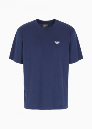 Blue Emporio Armani Asv Capsule Organic Jersey T-shirt With 1981 Embroidery | EA-SN58665