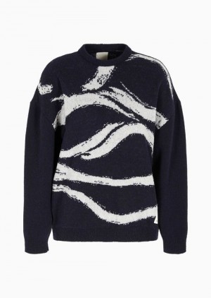 Blue Emporio Armani Asv Capsule Recycled Wool Blend Jumper With Jacquard Waves | EA-SN56680