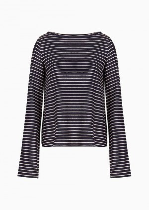 Blue Emporio Armani Boat-neck Jumper In Two-tone Lace-weave Jersey | EA-SN57029