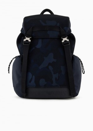 Blue Emporio Armani Camouflage Mesh And Jersey Trekking Backpack | EA-SN59016