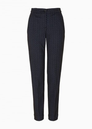 Blue Emporio Armani Chevron-motif Jacquard-jersey Trousers | EA-SN56828