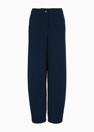 Blue Emporio Armani Chevron-motif, Tubular-weave Jersey Trousers | EA-SN56821