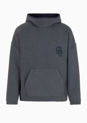 Blue Emporio Armani Comfortable Hooded Sweatshirt In Technical Jersey Ea Logo Embroidery | EA-SN58572