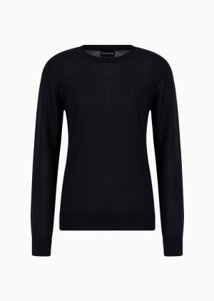 Blue Emporio Armani Crew-neck Jumper In Pure Virgin Wool | EA-SN56693