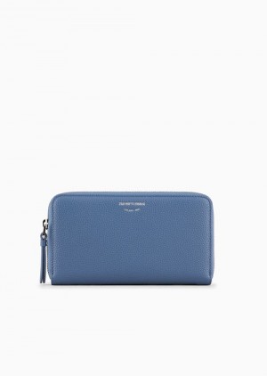 Blue Emporio Armani Deer-print Myea Wallet With Wraparound Zip | EA-SN57621