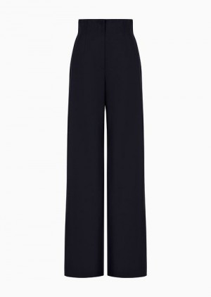 Blue Emporio Armani High-waisted Trousers In Virgin-wool Flannel MéLange | EA-SN56822