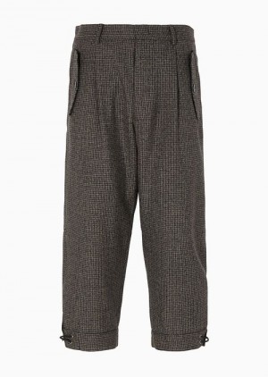 Blue Emporio Armani Houndstooth Compact Virgin-wool Capri Trousers With Elastic Details | EA-SN58291