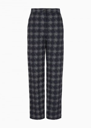 Blue Emporio Armani Icon Jacquard Jersey Trousers With Madras Print | EA-SN56881