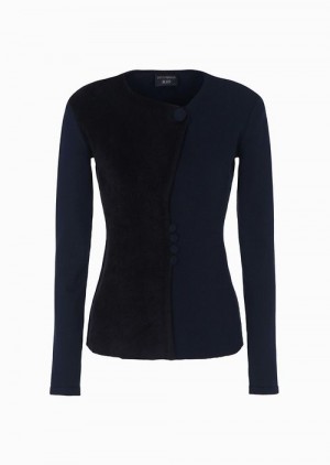 Blue Emporio Armani Icon Milano-rib Jacket With Chenille Detail | EA-SN56417