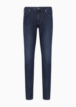 Blue Emporio Armani J06 Worn-effect Wash, Slim-fit, 8 Oz Denim Jeans | EA-SN58020