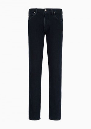 Blue Emporio Armani J45 Regular-fit, Washed Twill 10.5 Oz Comfort-denim Jeans | EA-SN57981