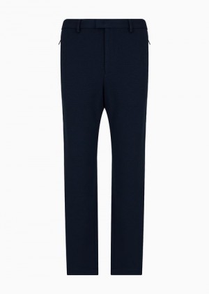 Blue Emporio Armani Jersey Trousers With 3d-effect Micro Pattern | EA-SN58322