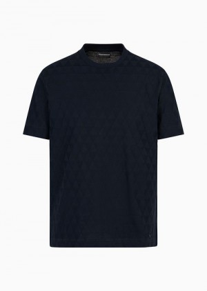 Blue Emporio Armani Jersey T-shirt With All-over Jacquard Motif | EA-SN58623