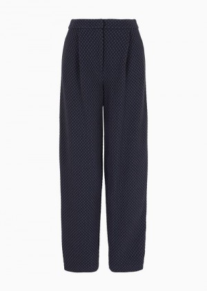 Blue Emporio Armani Knit-effect Jacquard Jersey Trousers With Darts | EA-SN56885