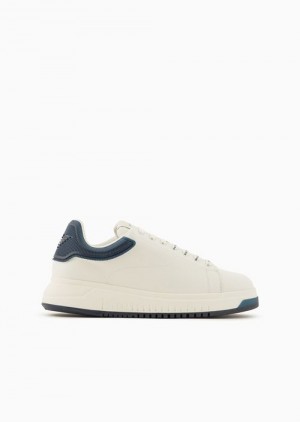 Blue Emporio Armani Leather Sneakers With Semi-transparent Back And Knurled Sole | EA-SN58907