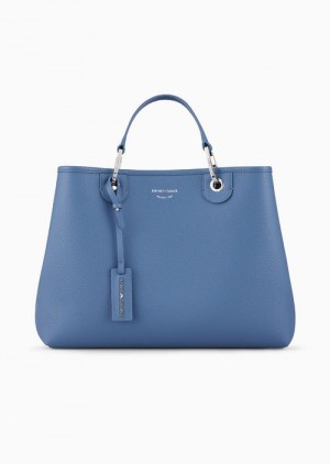 Blue Emporio Armani Medium Myea Shopper Bag With Deer Print | EA-SN57313