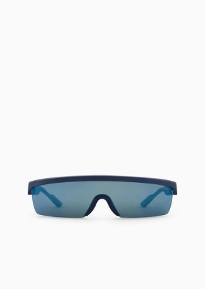 Blue Emporio Armani Men’s Rectangular Sunglasses With Interchangeable Lenses | EA-SN59467