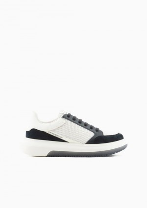 Blue Emporio Armani Mesh And Suede Sneakers With Side Logo | EA-SN58937