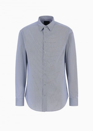 Blue Emporio Armani Modern-fit Shirt In Stretch Cotton Micro-patterned Jacquard | EA-SN57927