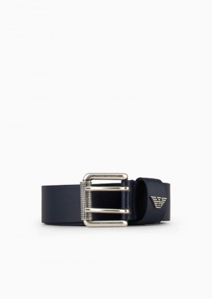 Blue Emporio Armani Printed Palmellato-leather Belt | EA-SN59144