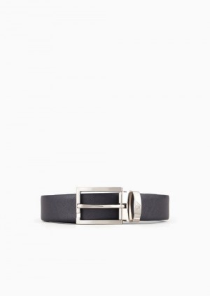 Blue Emporio Armani Reversible Belt In Two-tone Leather With All-over Embossed Eagle | EA-SN59121