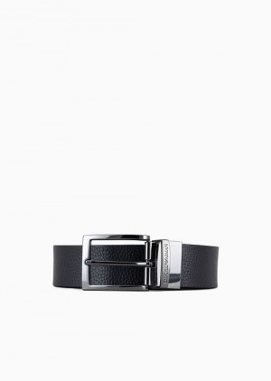 Blue Emporio Armani Reversible Leather Belt With Boarded Finish | EA-SN59138