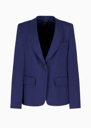 Blue Emporio Armani Single-breasted Jacket With Rounded Lapels In Twill Fabric | EA-SN56427