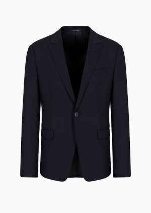 Blue Emporio Armani Single-breasted, Virgin-wool Jacket | EA-SN57775