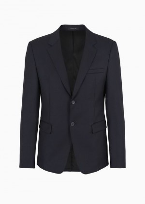 Blue Emporio Armani Single-breasted, Worsted Virgin-wool Jacket | EA-SN57825