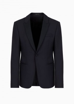 Blue Emporio Armani Single-breasted, Worsted Virgin-wool Jacket | EA-SN57827