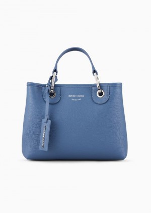 Blue Emporio Armani Small Myea Shopper Bag With Deer Print | EA-SN57301