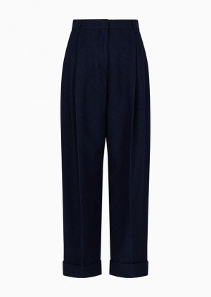 Blue Emporio Armani Soho Capsule Collection Pleated And Cuffed Pants In A Virgin Wool Blend With Chevron Motif | EA-SN56802